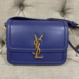 Saint Laurent solferino small leather satchel crossbody blue